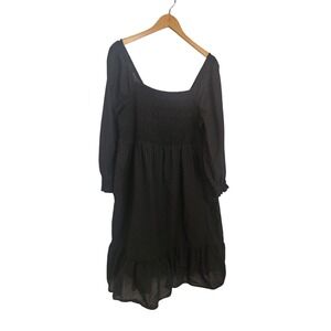 J.Crew Re-Imagined Black Swiss Dot Smocked Babydoll Midi Dress 100% Cotton XL